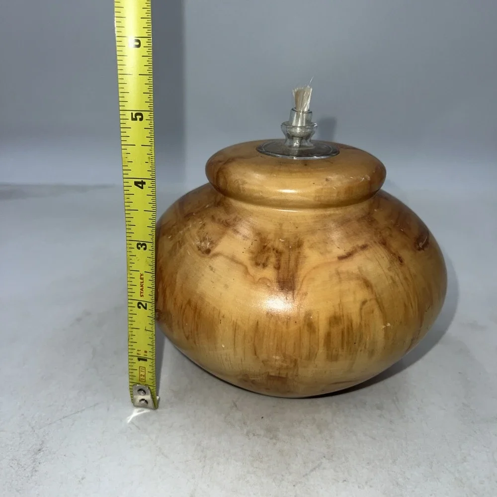 VTG Burl Wood Oil Lamp Diffuser Hand Turned Wooden Vase Signed Dan Morris